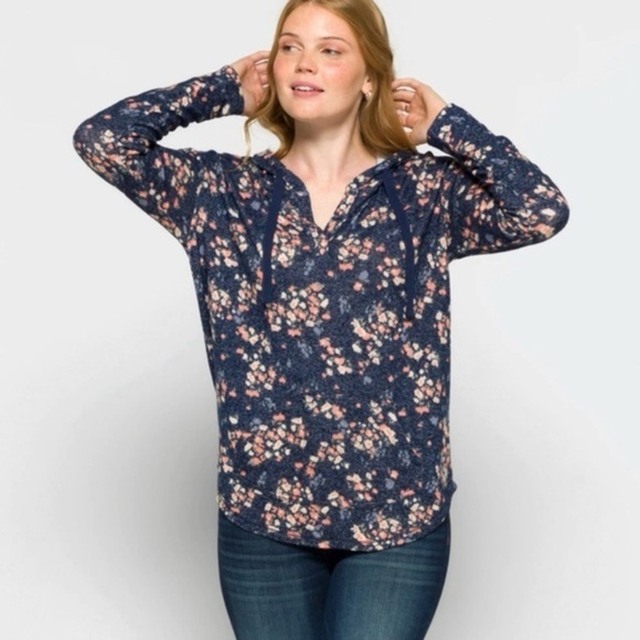 New Market & Spruce Kallon Brush Knit Shirt Hooded Floral - Picture 2 of 8